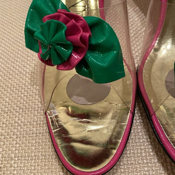 Amano Vintage Handmade Hot Pink Green Flower Clear Slide w H Pink Heel / Size 9N - Picture 8 of 16